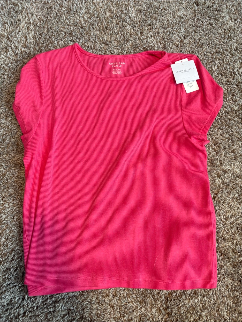 American Eagle Outfitters Girls' Bright Pink Ribbed Short Sleeve Tee